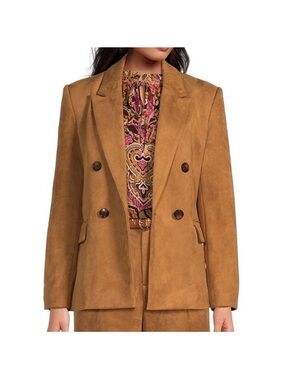 A Loves A Double-Breasted Faux Suede Blazer Jacket - Camel